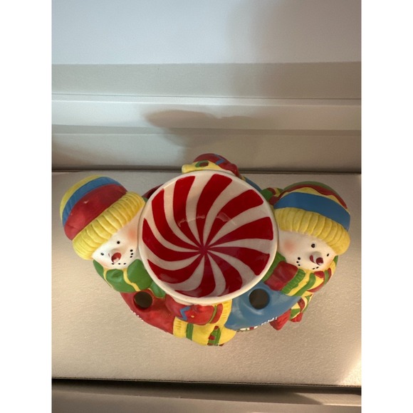 PartyLite Peppermint Pals Snowman Tealight Holder Christmas Candy Bowl Decor - Picture 2 of 10